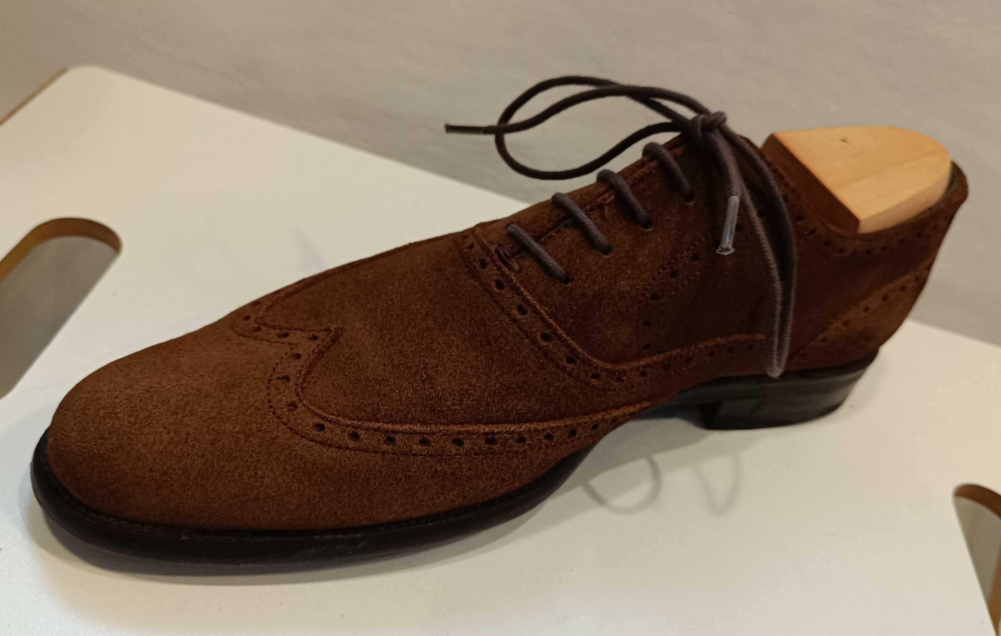 Pantofi oxford 40.5 41 brogue suede Lavoratione Artigianale piele nat