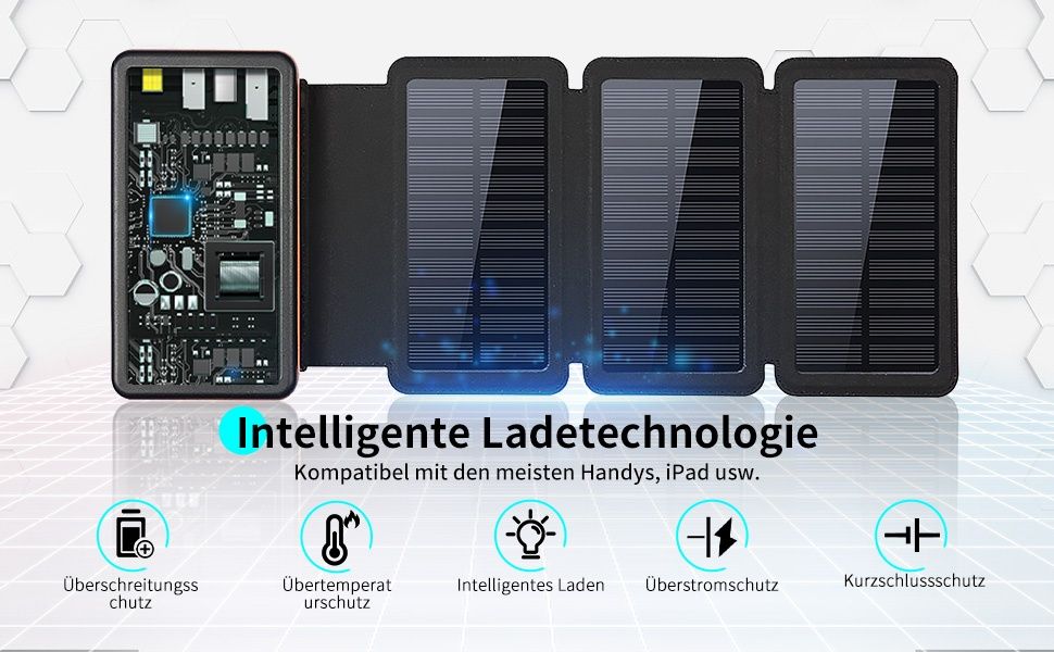 Соларна батерия преносимо безжично зарядно 26800 mAh PD 18 W + Qi 10 W