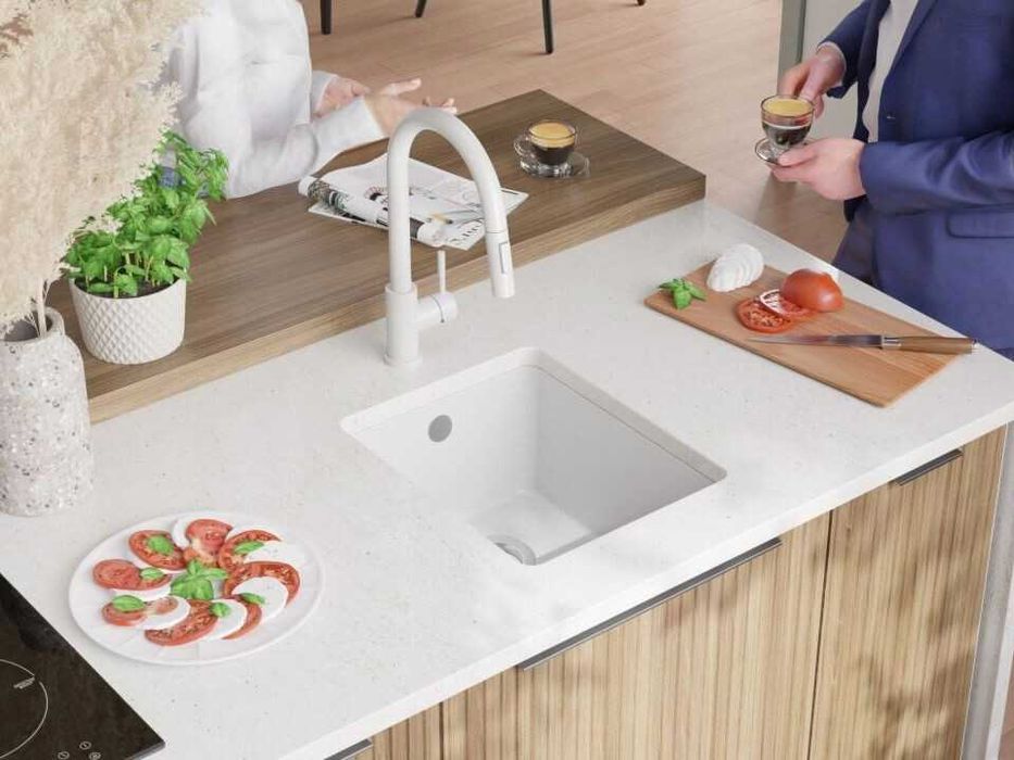 Бяла кухненска мивка за вграждане под плот Венеция 50 XL 460x440 мм