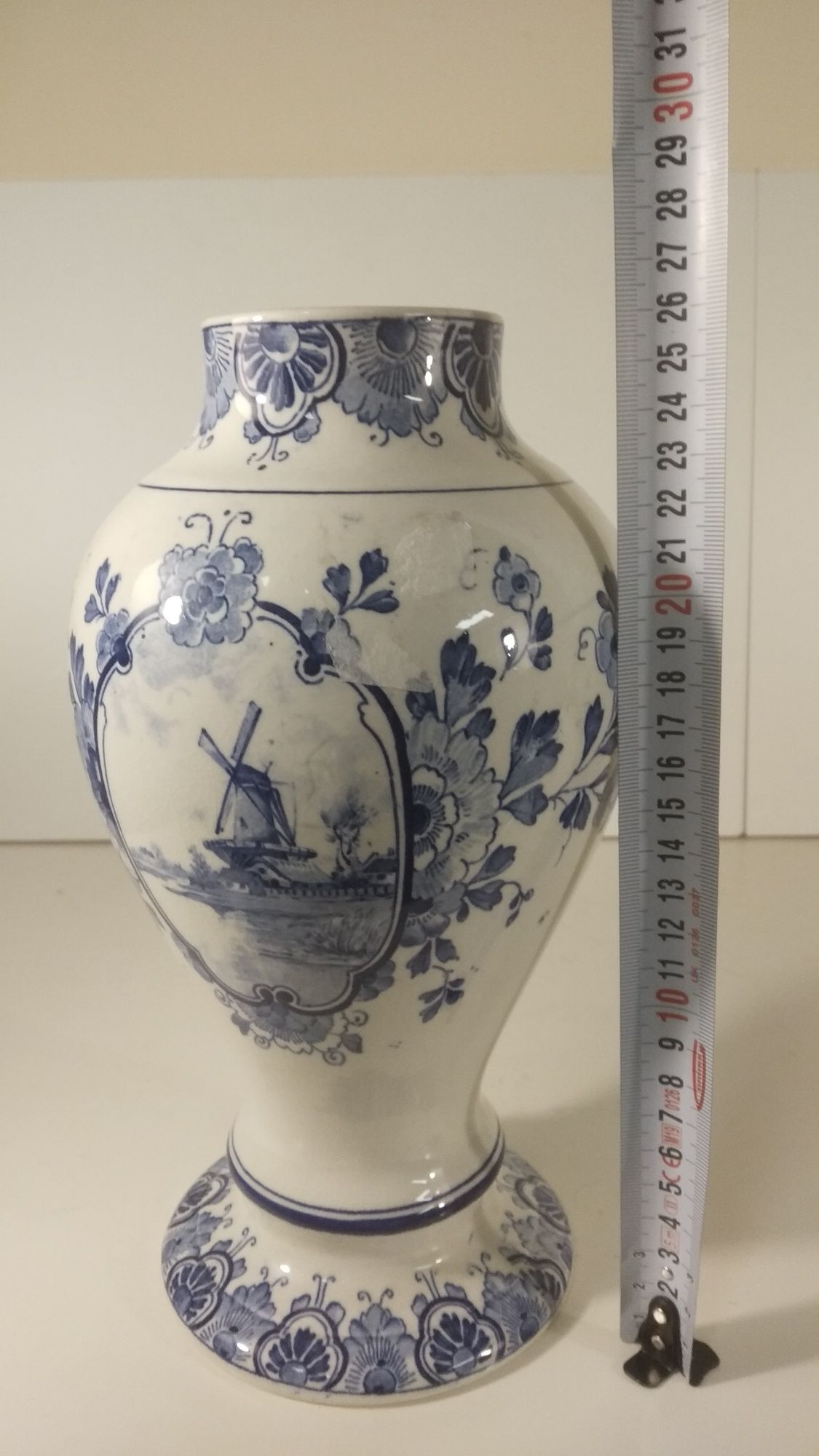Красива стара ръчно рисувана порцеланова ваза Blue Delft. Холандска 2