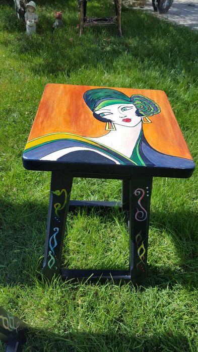 Mobila, SET 4 SCAUNE LEMN ESENTA TARE, pentru gradina, pictate artist