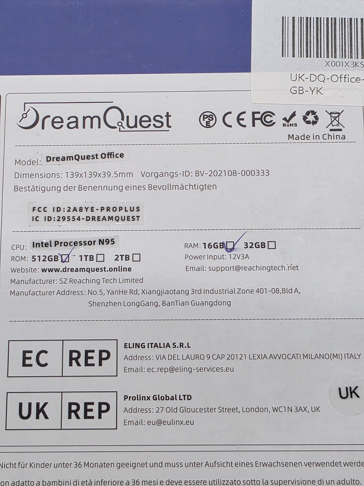 Mini PC DreamQuest cu Windows 11 Pro, 16 GB RAM, 512 GB SSD M.2, Intel