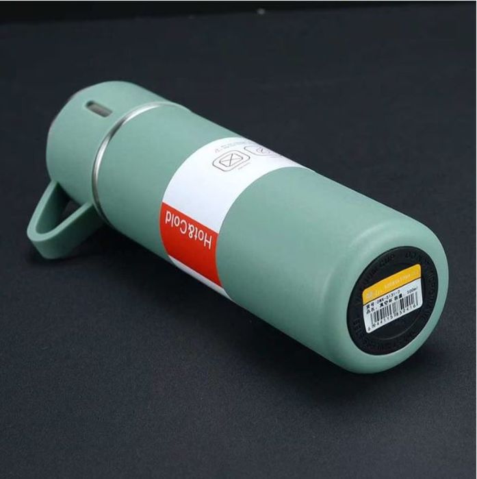 Подаръчен комплект термос с 3 чаши, зелен