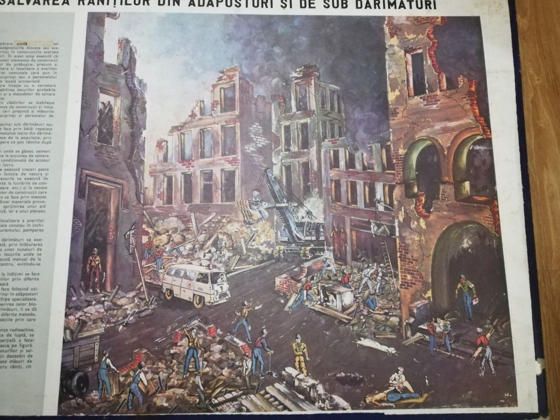 Plansa dublă din carton gros, rigid, Apărarea Civilă, anii 70 - 80