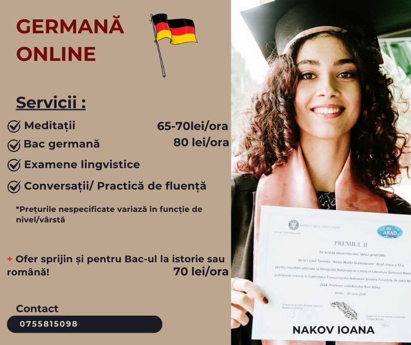 Meditatii online/fizic: Germana, Istorie, Română