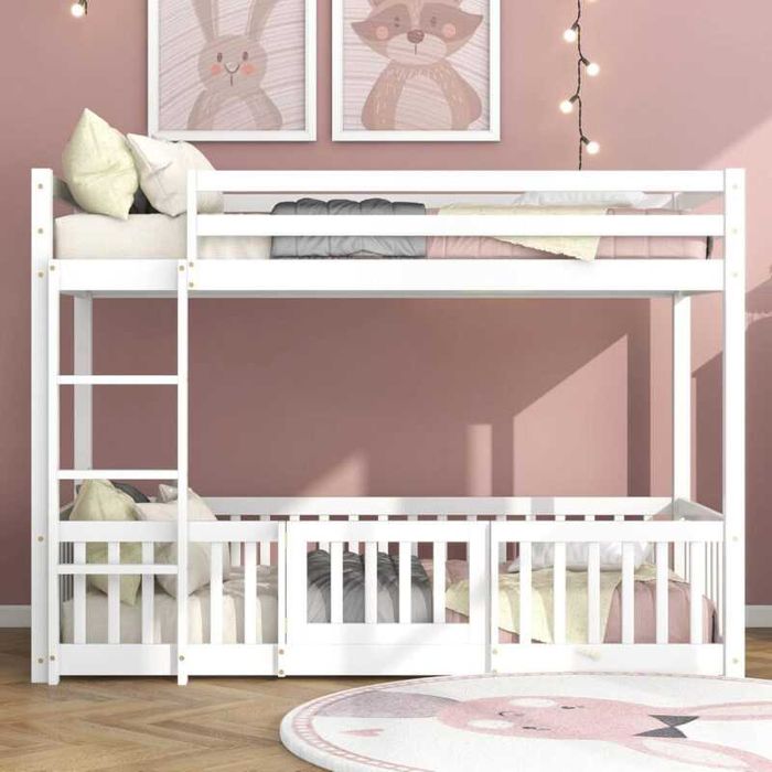 Детско двуетажно легло, PLAYKID, Бял или Натурален, Чам, 190х90см.