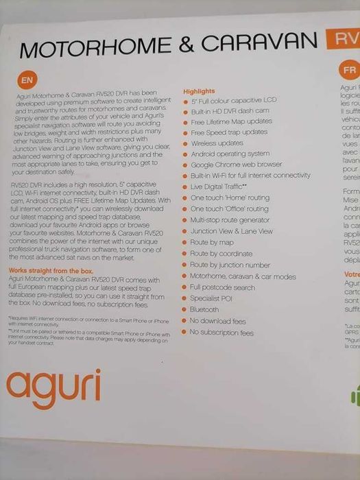 Сателитната навигационна система AGURI Motorhome & Caravan RV520 DVR