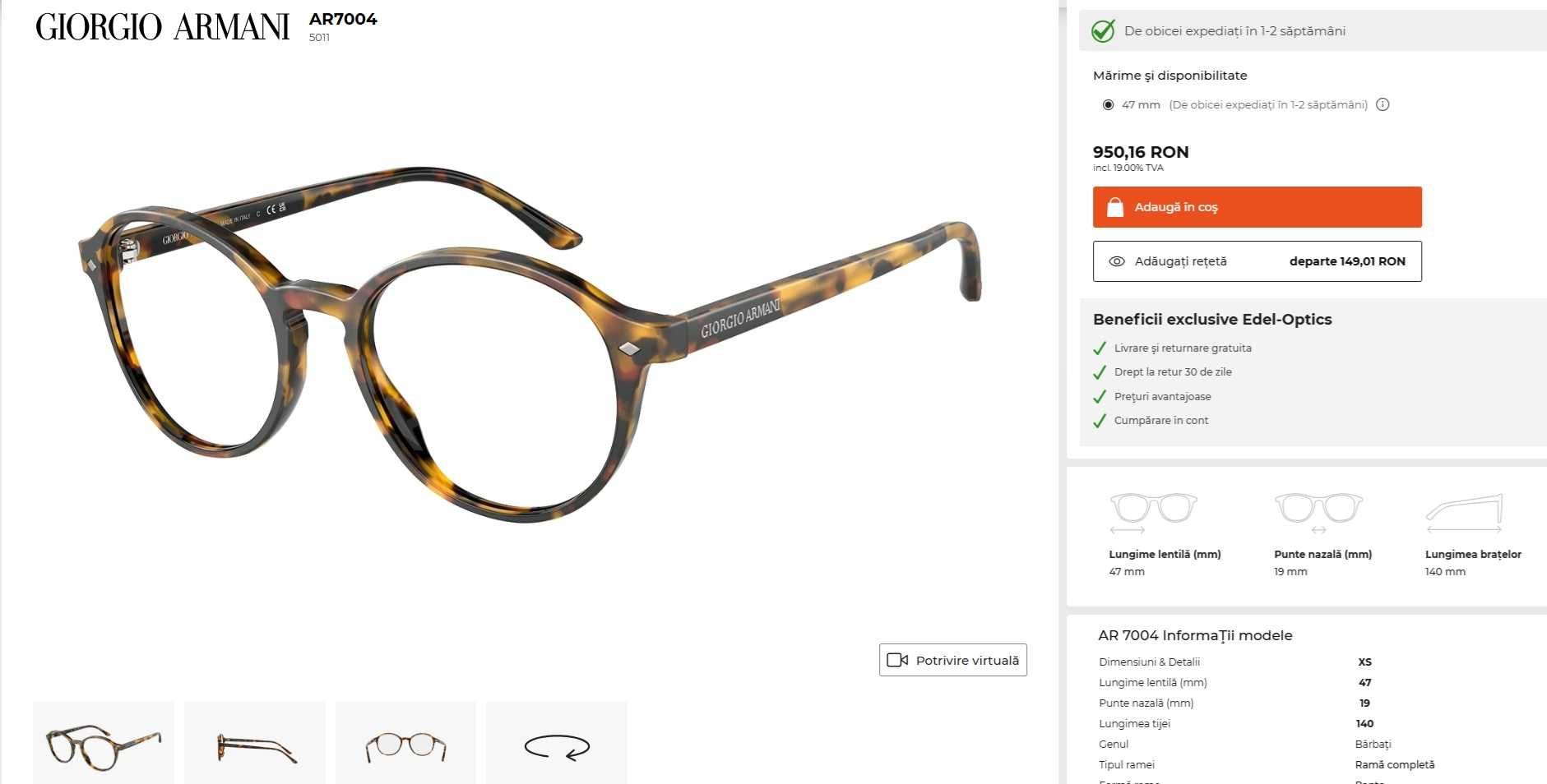 Rame ochelari de vedere Giorgio Armani noi, la cutie, reducere 50%!
