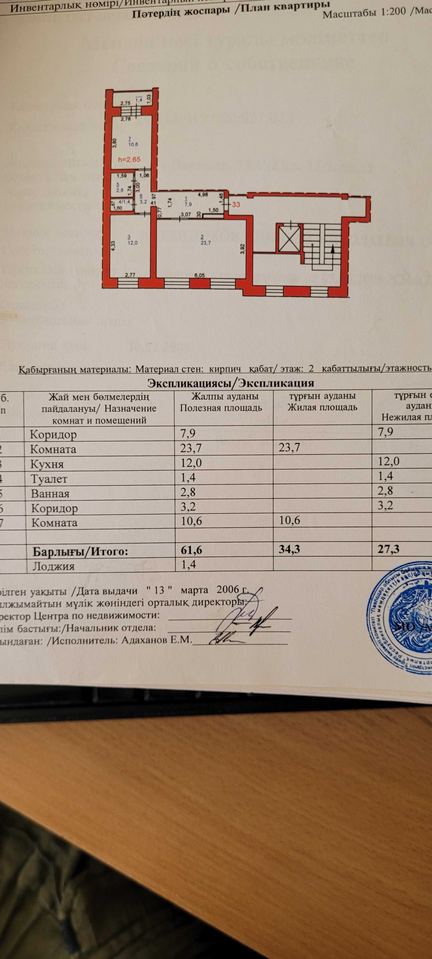 Продам 2-х комнатную квартиру на 2 этаже кирпичного дома