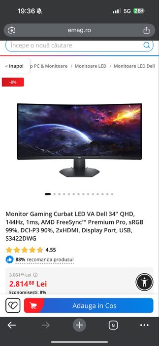 Vand monitor gaming curbat DELL