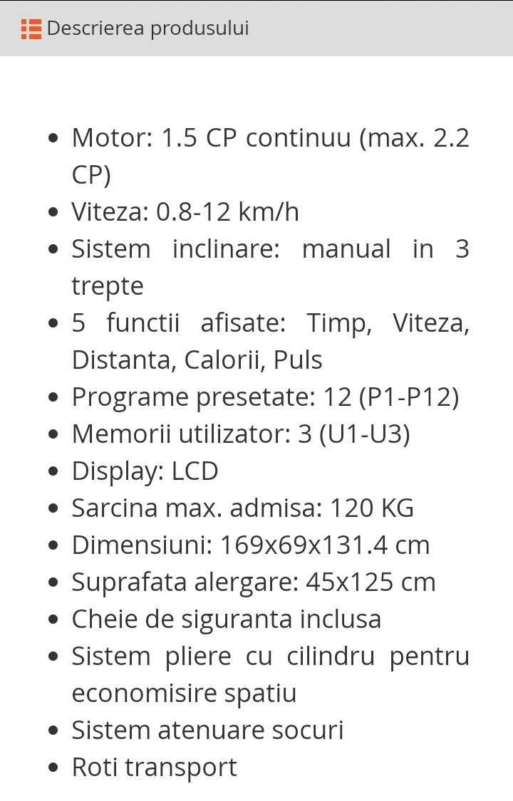 Bandă de alergare, electrică, 120kg, Techfit, 12 progr. unghi reglabil