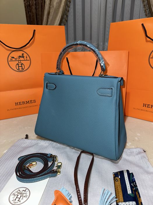 Geanta Hermes Kelly 28cm Turcoaz/accesorii gold