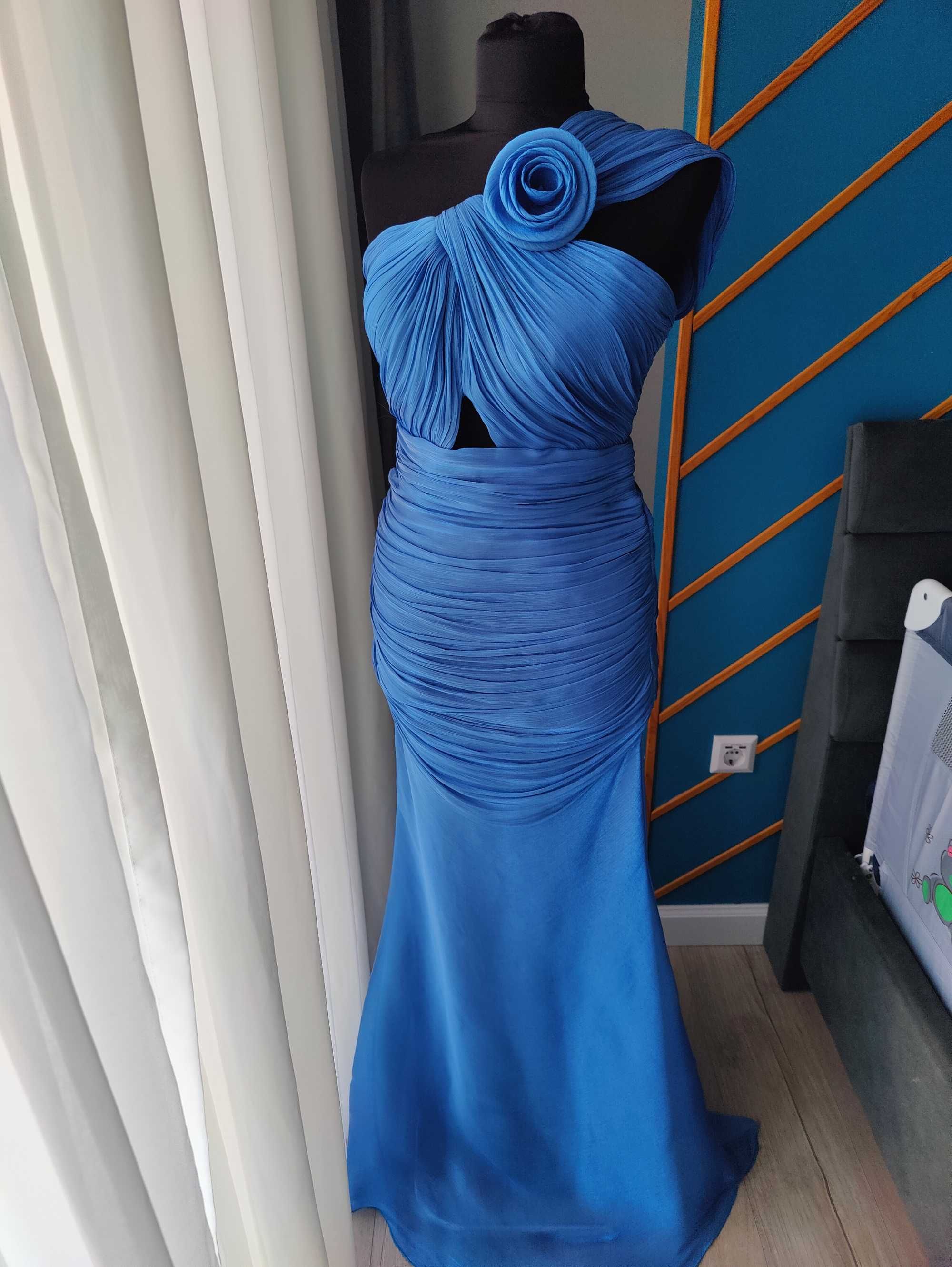Vand/Inchiriez Rochie Bleu Brandie XS-S matase talie cambrata