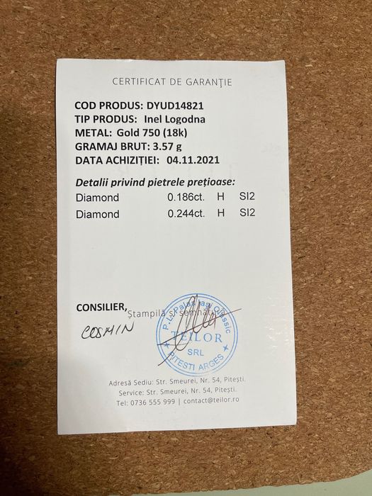 Inel Teilor - stare perfecta. Marimea 52