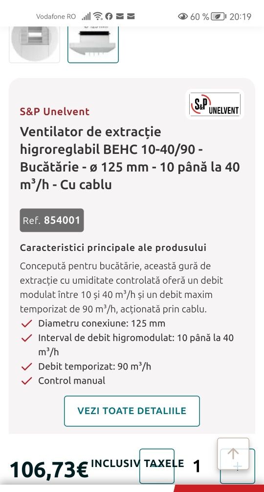 Clapetă  dispozitiv de ventilație anemostat higroreglabil 125 mm