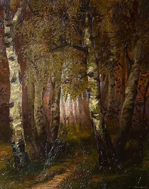 Padure  mesteceni-ulei/pza/cart,100 de ani vechime, 65x50 cm+rama buna