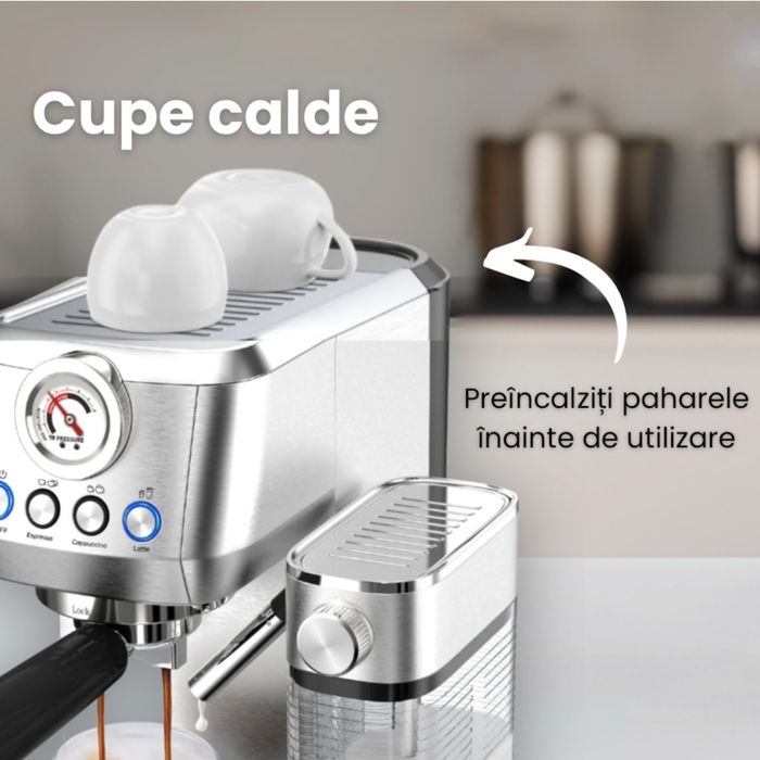 Espressor cafea COOK-IT Inox, 20 Bar, 1350 W, 1, 3L, Pompa italiana, S