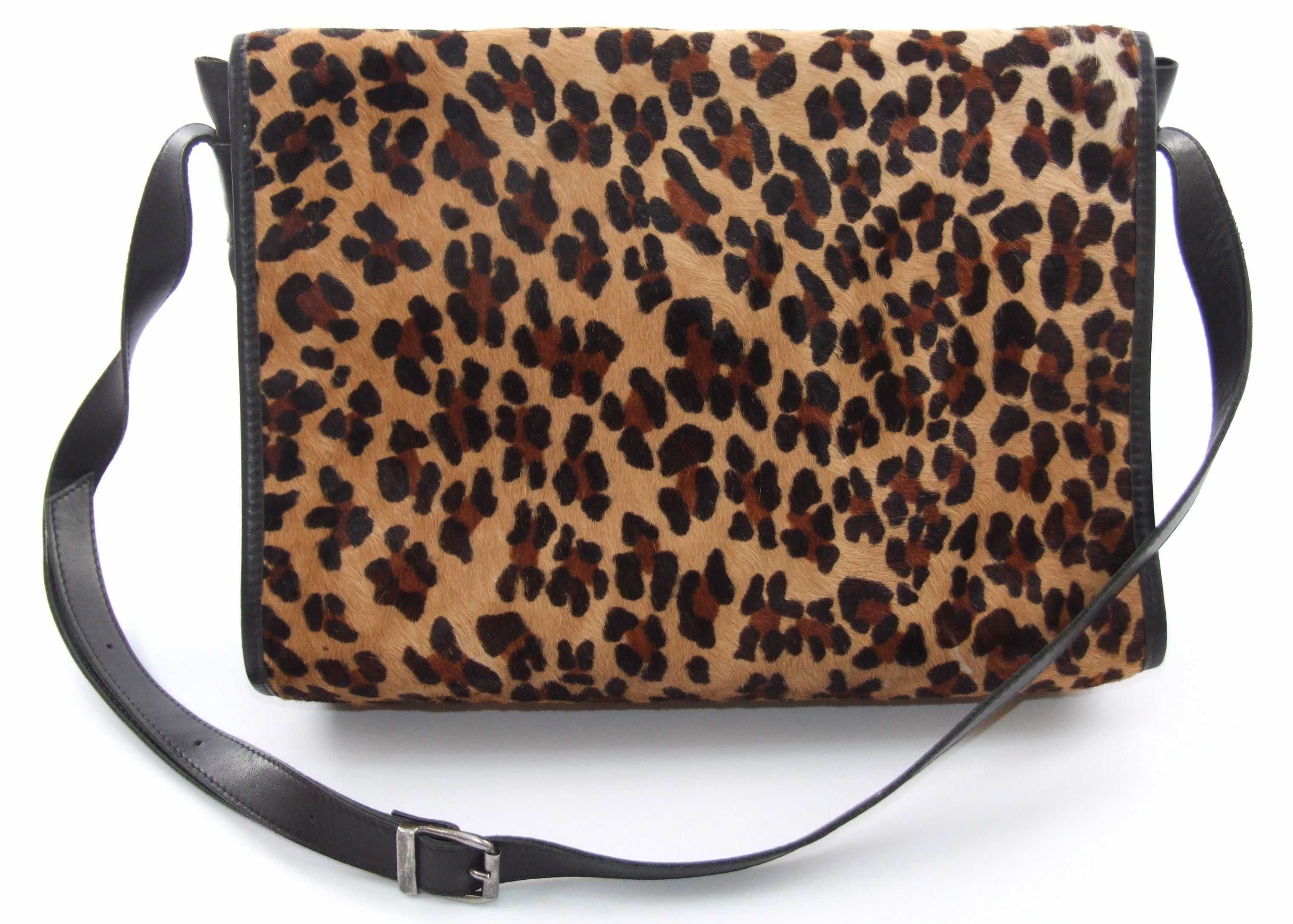 Geanta umar, piele naturala - blana leopard, handmade, France, NOUA