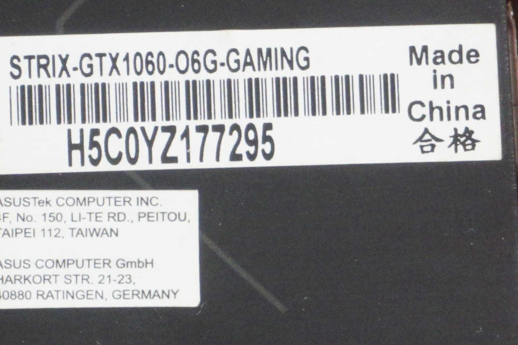 GPU Видео карта Nvidia GeForce GTX 1060 6GB Asus ROG Strix / Вкл.ДДС