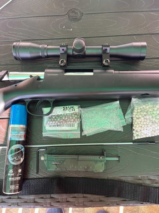 Pusca Airsoft M52 Modificata cu aer comprimat pe arc 5J + Luneta 4x32