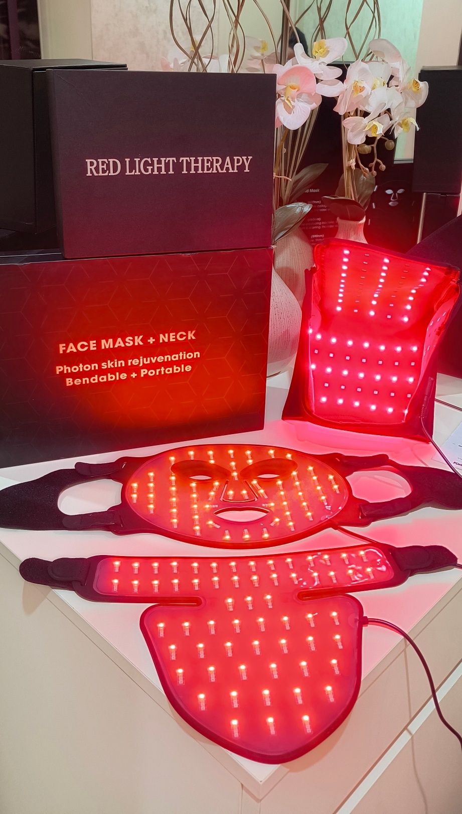 Нова инфрачервена LED маска за лице деколте ПОДАРЪК LED шапка за коса