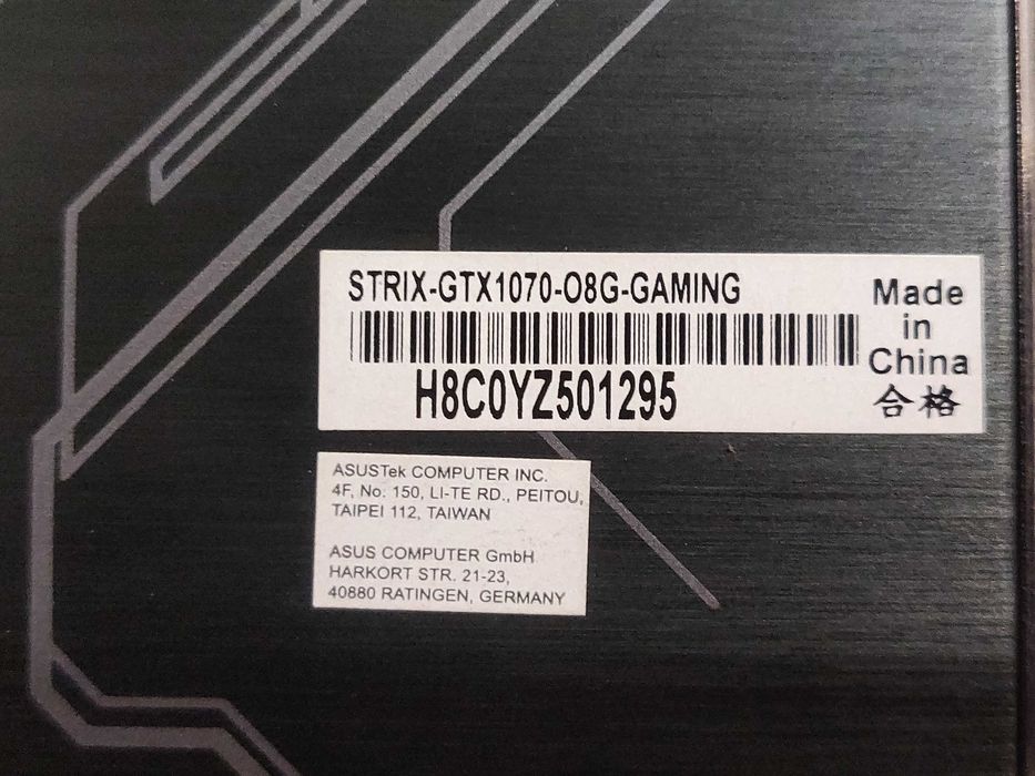 Nvidia GTX 1070 Asus Rog Strix 8GB