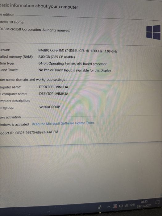 Acer 15” ..cu procesor i7-8565u.. SSD 256 gb