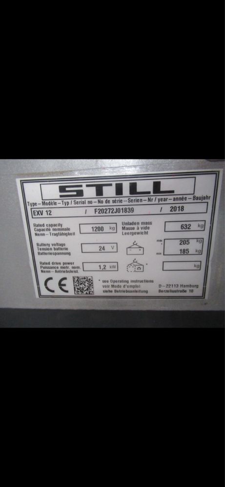 Стакер STILL EXV 12 - 615 часа, 2018 година