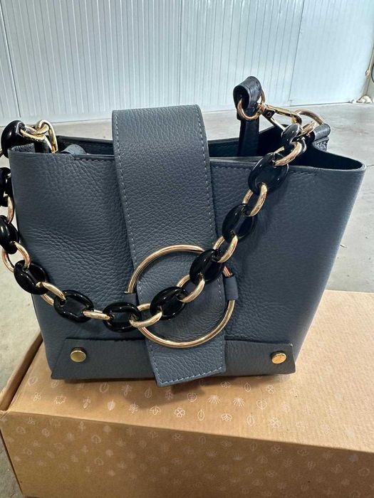 Geanta de piele naturala bleu Italia