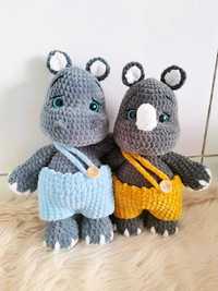 Плетена плюшена играчка - хипопотам и носорог