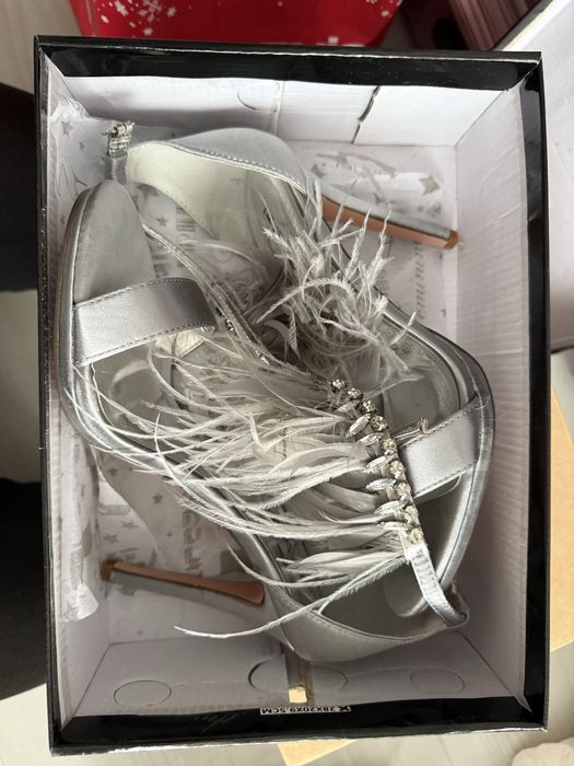 Paolo Botticelli сребристи отворени сандали на висок тънък ток с пера