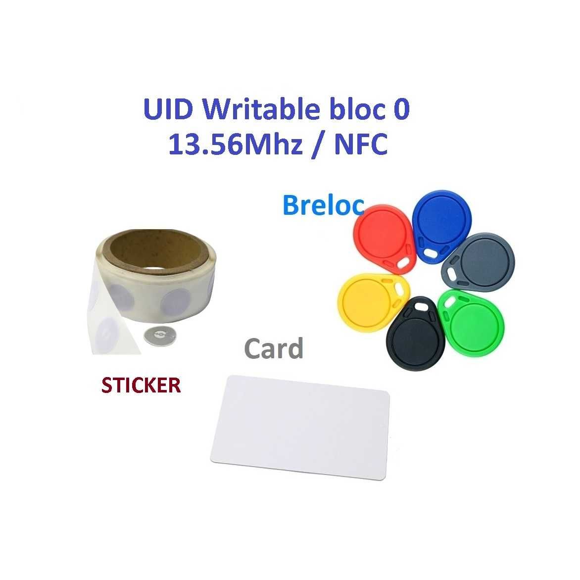 CARD Breloc RFID - 13.56Mhz UID Writable bloc 0, NFC abtibild sticker