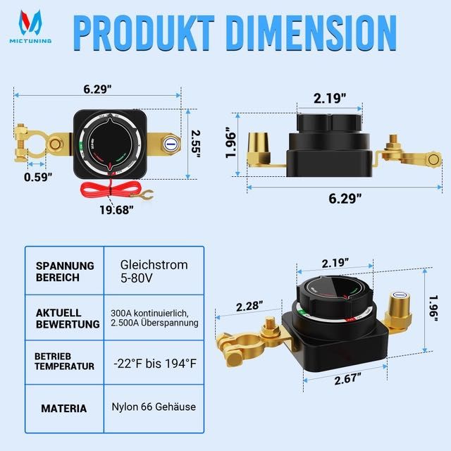 Intrerupator baterie 300A cu afisaj digital voltaj, waterproof