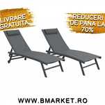 Set 2 sezlonguri plaja/gradina/terasa Gri Antracit LIVRARE GRATUITA