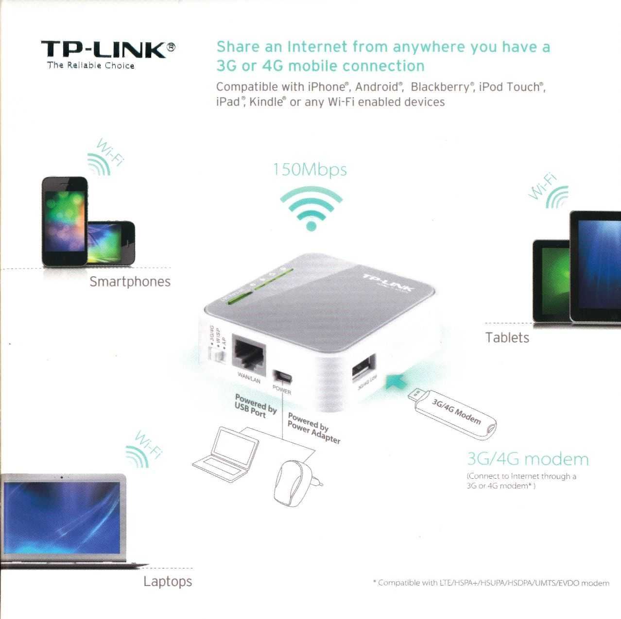 Рутер безжичен  Router TP-Link TL-MR3020 Wi-Fi N 3G / 4G 150Mbps