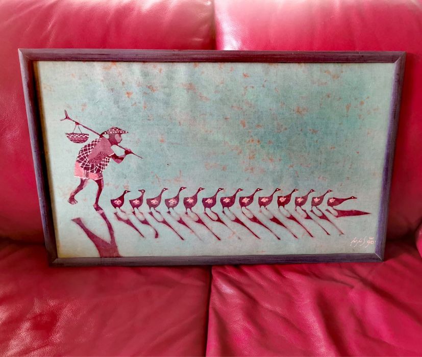 Картина принт печат на коприна подписана и датирана в рамка 1990 г.