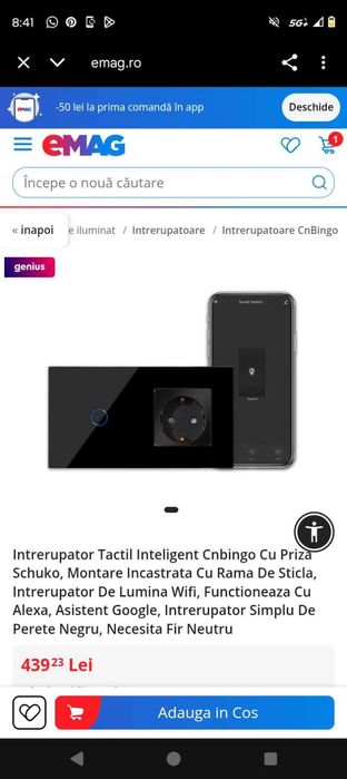 Intrerupător smart Alexa Google WiFi