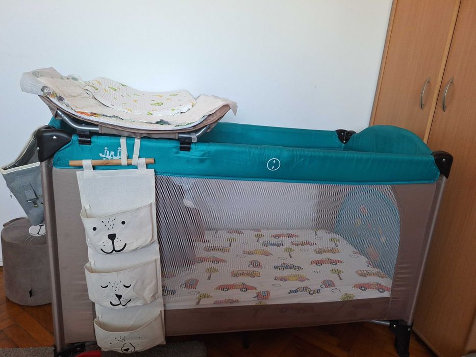 Patut pliant voiaj pentru bebelusi si copii 2 nivele, portabil, 125x65