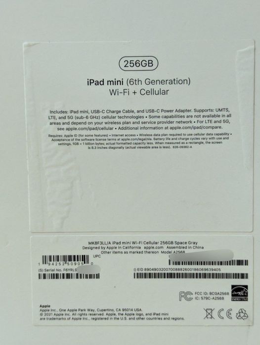 iPad mini 6th 256GB Wifi+Cellular