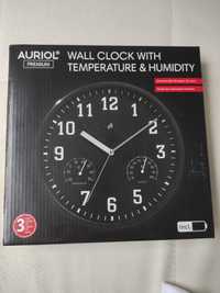 Черен стенен часовник + измерване на температура и влажност
