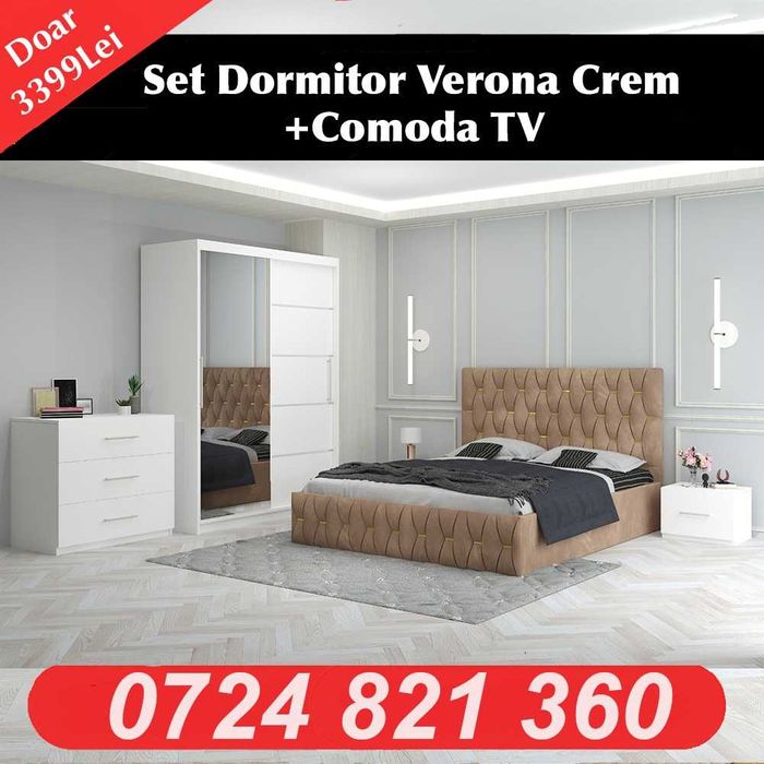 Mobila dormitor,pat ,noptiere,dulap,dressing-BLACK FRIDAY