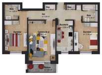 Apartament cu 3 camere 75,44 mp