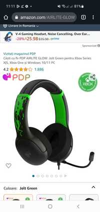 Căști cu fir PDP AIRLITE GLOW: Jolt Green pentru Xbox Series X|S, Xbox