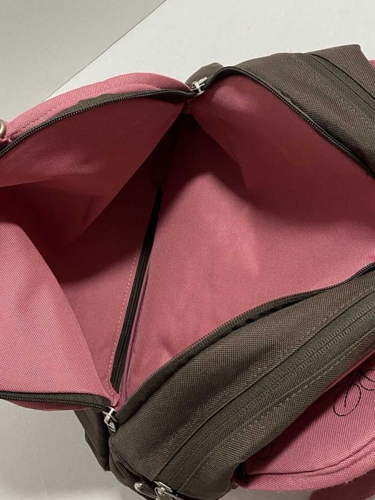 Чанта за през рамо American Tourister, кафява и розова, бродирана