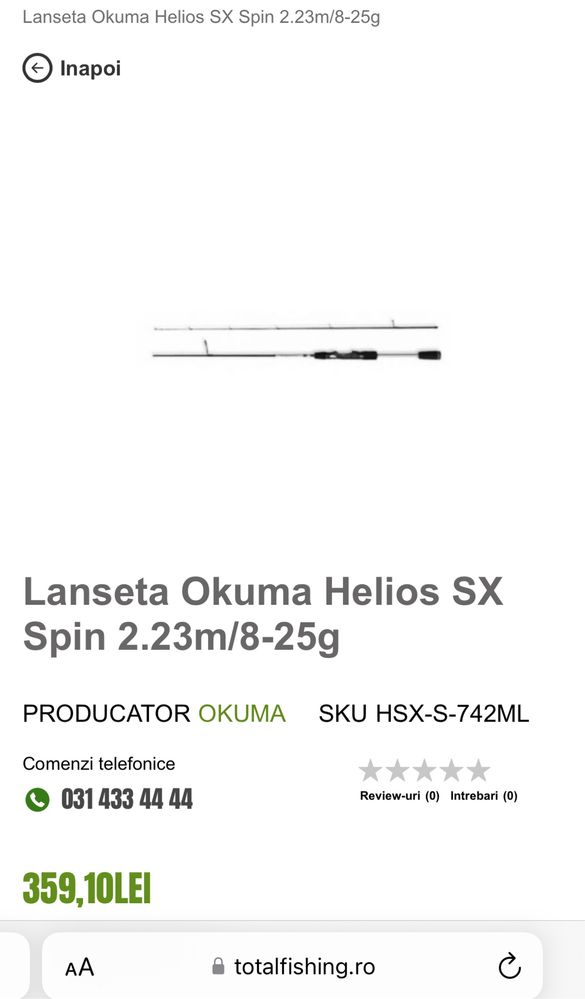 Lanseta Okuma Helios SX Spin 2.23m/8-25 g