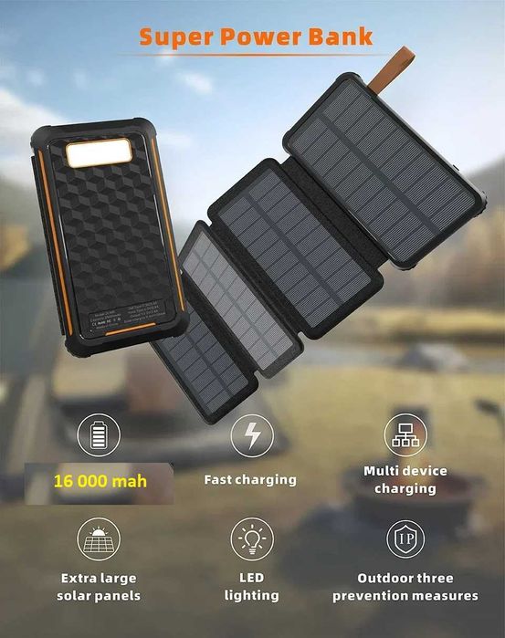 Мощен Соларен Power Bank с 4 броя соларни панели и голяма батерия