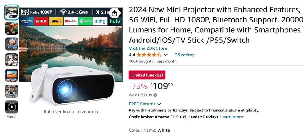 Proiector WiFi, Full HD 1080P 20000 lumen Android/iOS/TV