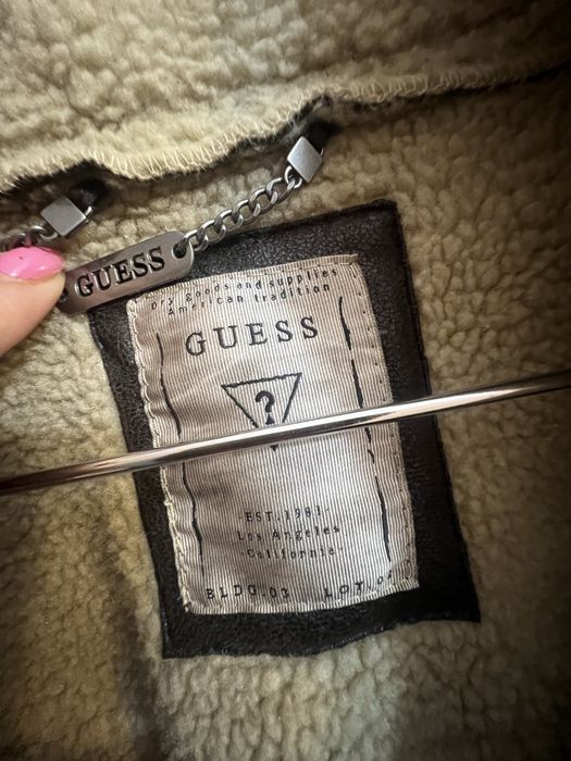 geaca Guess originala tip aviator cu guler shearling piele ecologica,