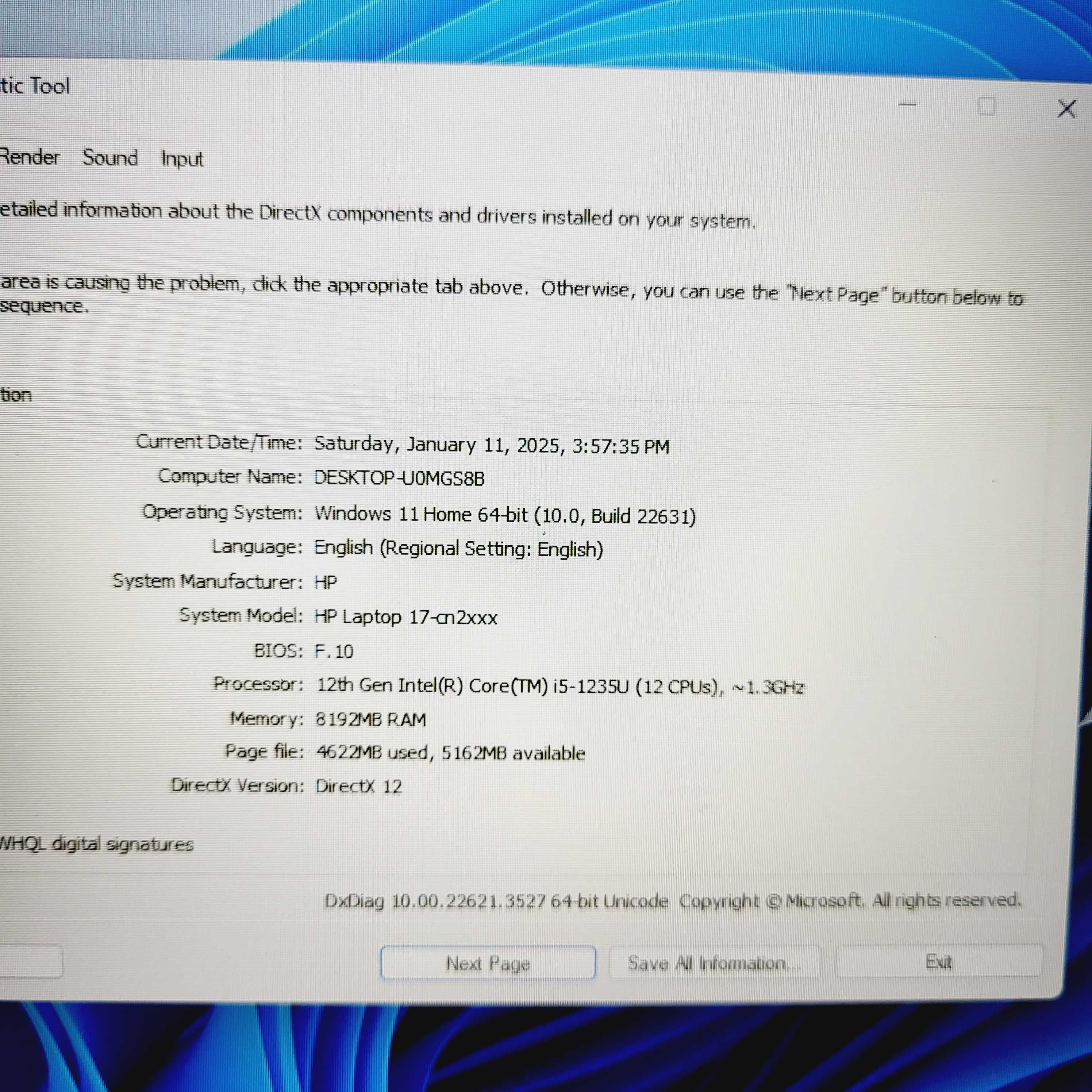 Laptop HP 17" i5-1235U 8gb ram 256SSD+1TB HDD NVIDIA GeForce MX550