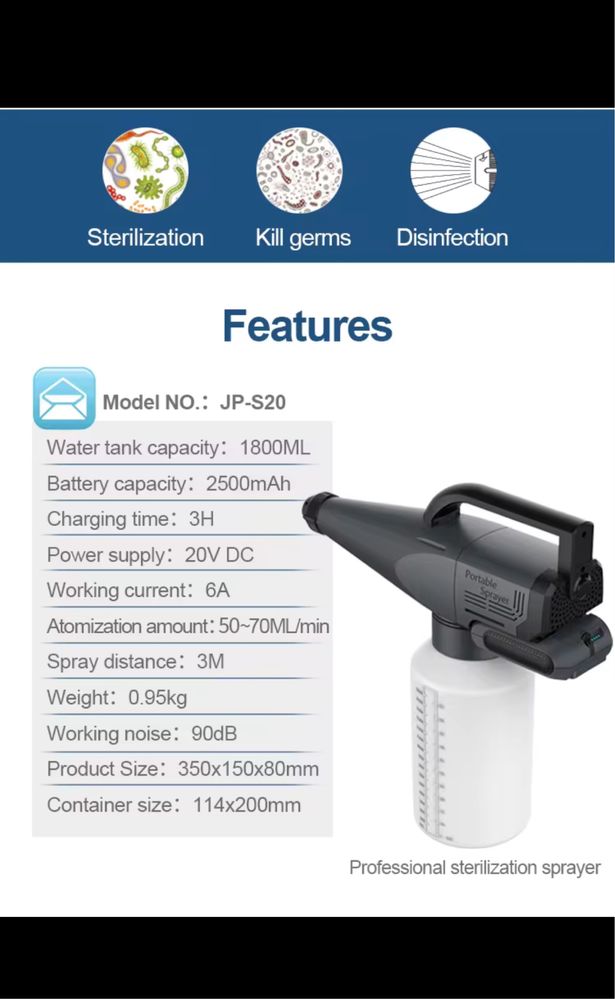 NOU nebulizator ELECTROSTATIC sterilizare  dezinfectie dezinfectan ULV
